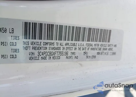 2015 Dodge Journey Sxt z USA, uszkodzony, nr VIN 3C4PDCBGXFT755196